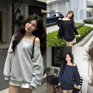 Áo Lệch Vai Nữ Form Rộng, Áo Thun Sweater Trễ Vai Nữ Chất Vải Mềm Mịn Dày Dặn Trẻ Trung Phong Cách Hàn