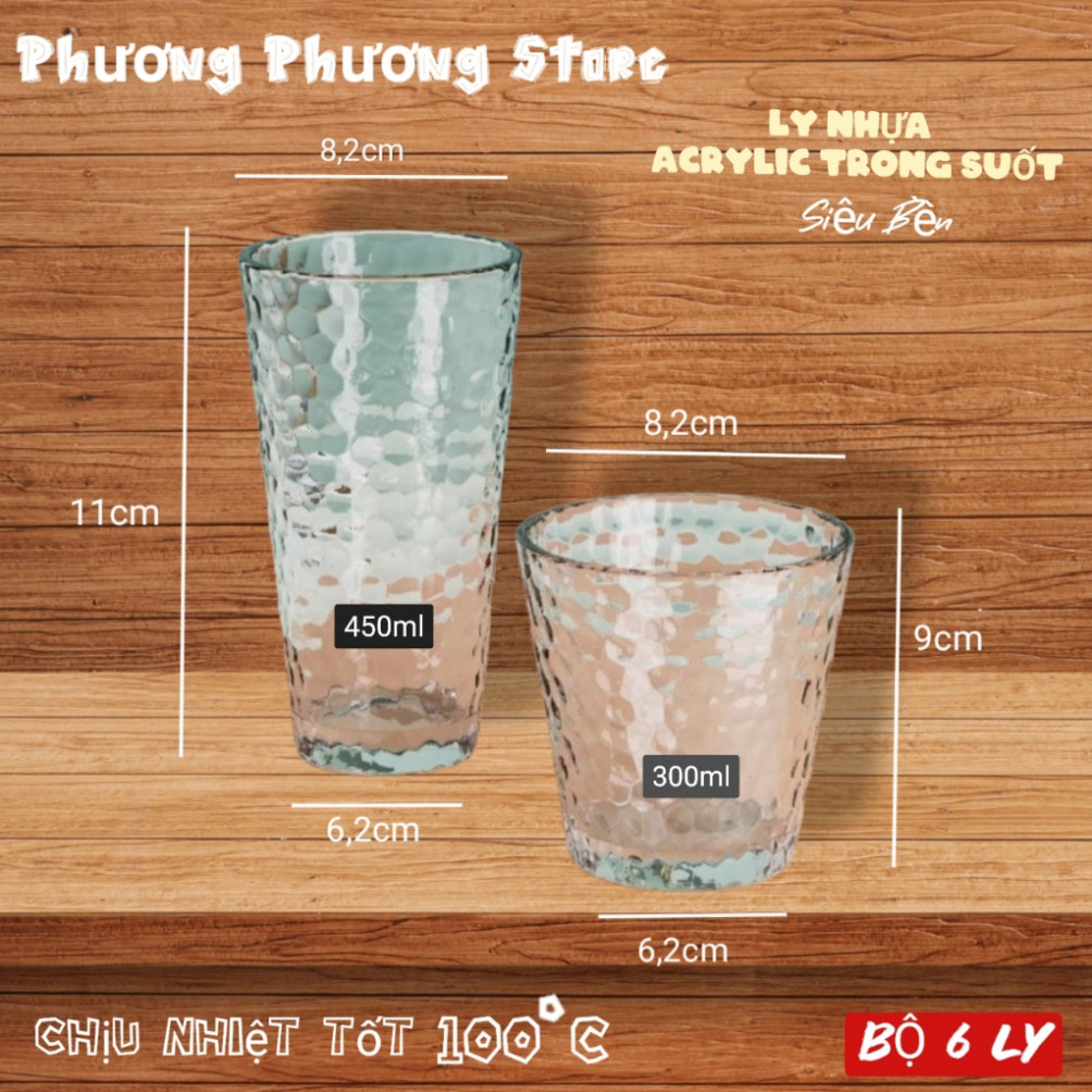 LY NHỰA ACRYLIC TRONG SUỐT BỘ 6 LY 300ML VÀ BỘ 450ML