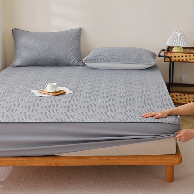 Bộ ga gối trần bông bo chun phi lụa cao cấp, ga trải giường chun trần bông cao cấp chất liệu phi lụa