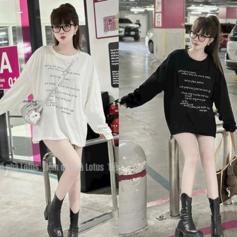 Áo thun giấy tay dài phối chữ tiếng anh cho nữa, phom thoải mái(kèm áo dây) UT