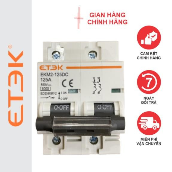 Cầu dao CB DC acquy 125A 2P 550V ETEK EKM1-125DC, EKM2-125DC chuyên dụng năng lượng mặt trời