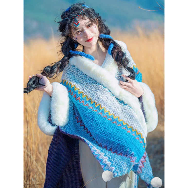 Khăn choàng thổ cẩm lông sang chanh, Ao choàng thổ cẩm lông  phong cách Tây tạng