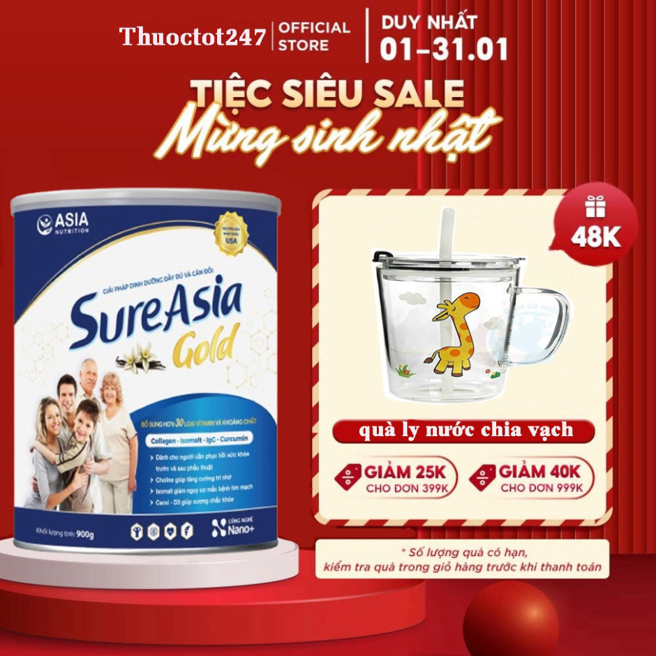 Sữa Sure Asia Gold Hương Vani Bổ Sung Dinh Dưỡng Phục Hồi Sức Khỏe Hộp 900g