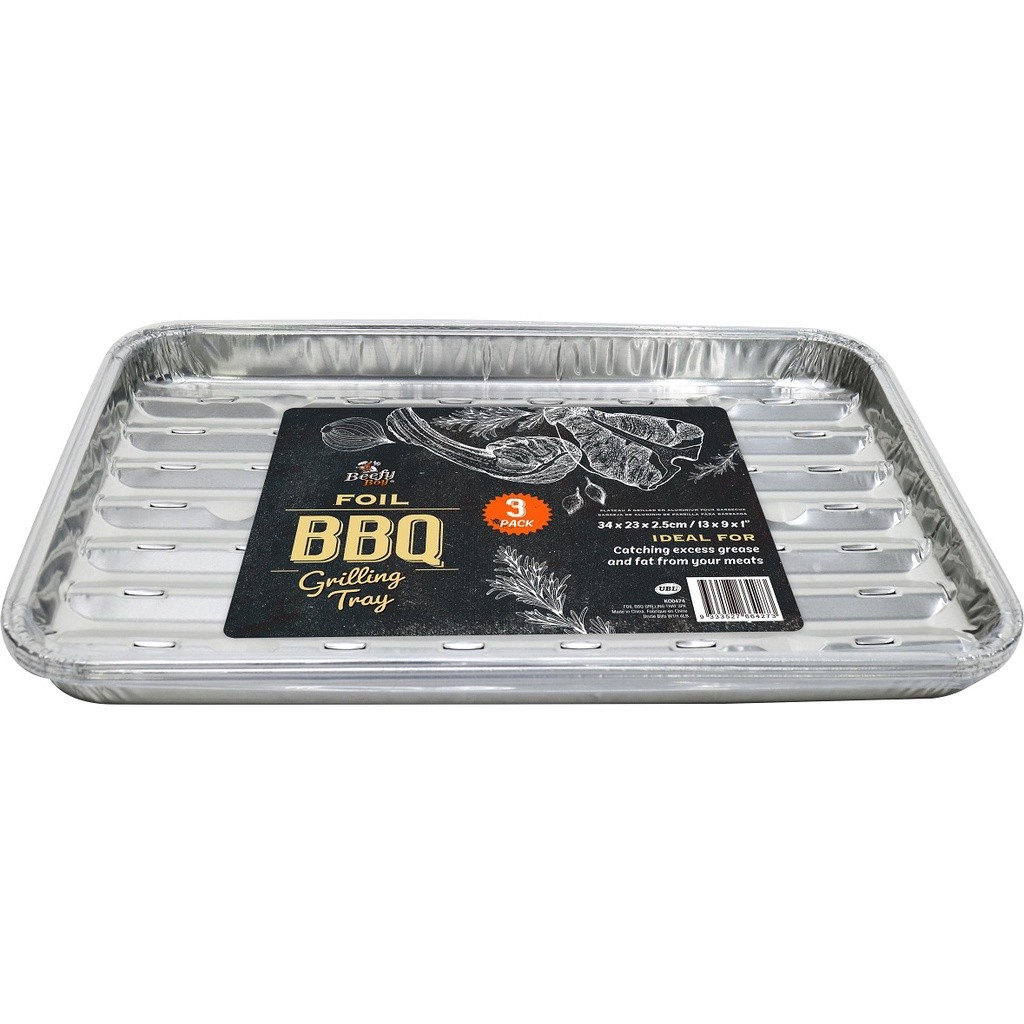 Bộ 3 Khay Giấy Bạc UNCLE BILLS Nướng BBQ Hình Chữ Nhật Có Rãnh 34x23x2.5 cm - KC0474