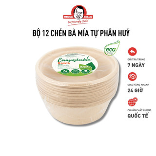 Bộ 12 chén bã mía uncle bills tự phân hủy dùng thích hợp cho du lịch cắm trại 22cm - ob0383
