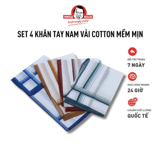 Bộ 4 Khăn Tay Nam UNCLE BILLS Khăn Mùi So Gấp Bỏ Túi 38.2 x 38.2cm Nhiều Màu - CA0010