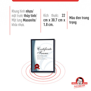 Khung Bằng Khen A4 UNCLE BILLS Sang Trọng Bền Đẹp Dễ Treo 22x30.7x1.8 cm - GF0031