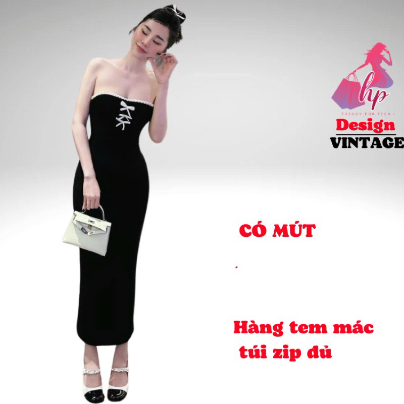 Đầm body maxi ống cúp ngực phối nơ có mút, váy nữ dáng dài ôm body tôn dáng G333