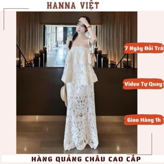  Set đồ nữ,bộ đồ nữ áo quây họa tiết ren hoa dập nổi gồm áo quây phối kèm chân váy M59 
