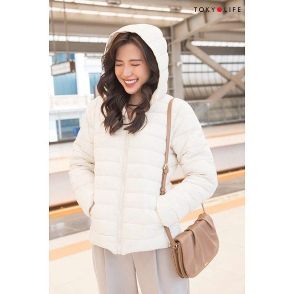 [OUTLET-KHÔNG ĐỔI TRẢ] Áo khoác phao Nữ TOKYOLIFE chần bông siêu nhẹ siêu ấm mũ liền dài tay C9JCK00