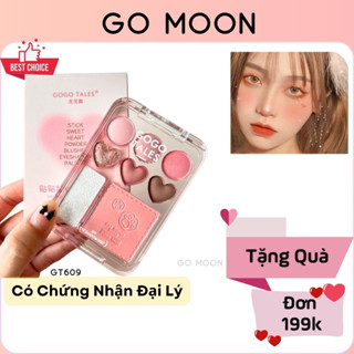 Bảng phấn mắt Gogo tales trái tim GT609 8 ô màu kèm highlight và má hồng 3 in 1 GOGOTALES tặng sticker 9.5g Go Moon Shop