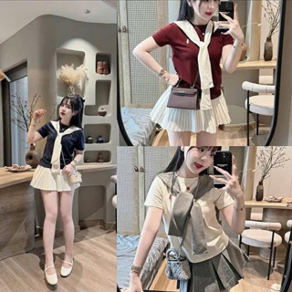 set đồ nữ sang chảnh,set chân váy xếp ly,bộ zip ngựa kèm khăn xịn sò sành điệu hot trend