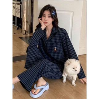 Đồ Ngủ Pyjama Mặc Ở Nhà Hoạt Hình Mickey Dành Cho Nam Nữ Mùa Xuân và Mùa Thu Đồ Ngủ Hai Chiếc Rộng Rãi Kẻ Sọc Dài Tay