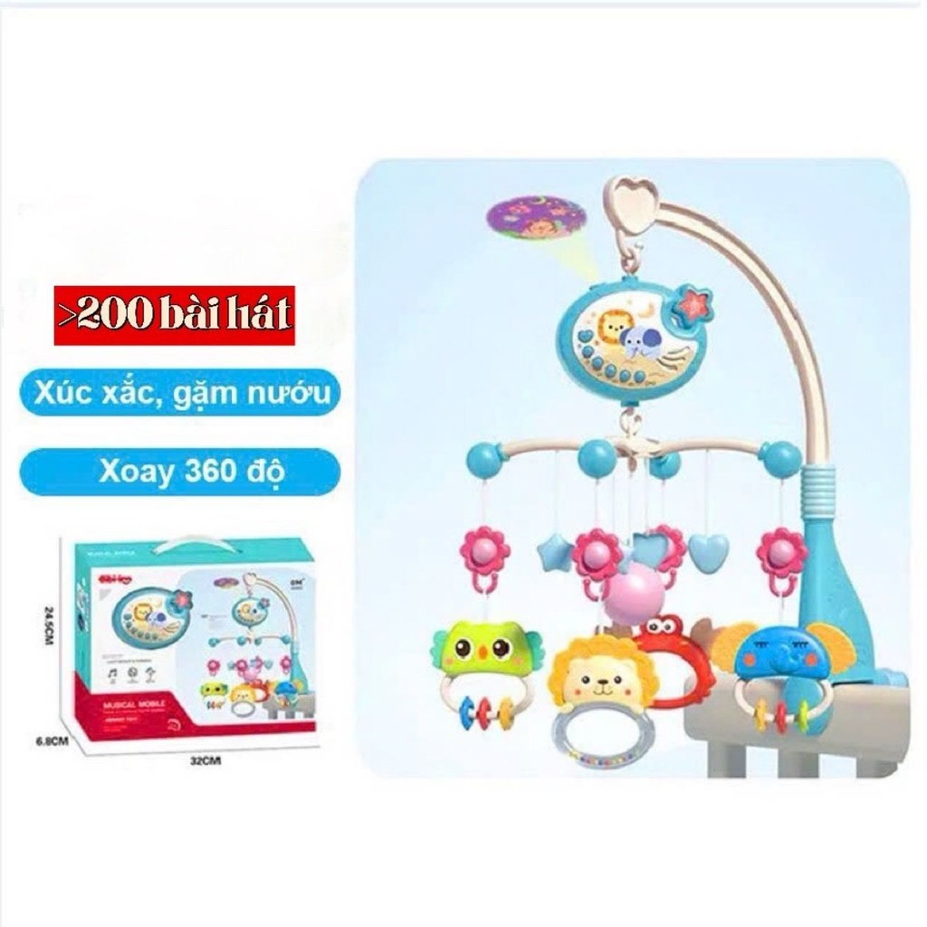 Đồ chơi treo nôi cũi xoay 360 có nhạc, có lục lạc, xúc xắc cho bé, kích thích thị giác cho trẻ sơ sinh