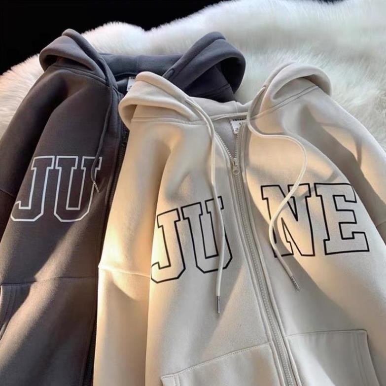 [ Rẻ Vô Địch ] Áo Khoắc Nỉ JUNE Form Rộng Tay Bồng Mũ 2 Lớp Unisex