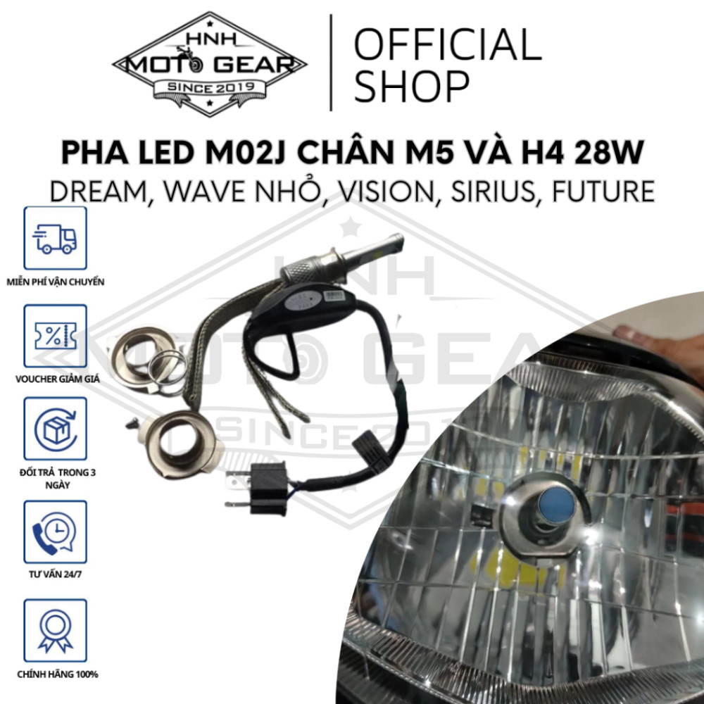 Pha Led M02J Chân H4/M5 Cho Dream, Wave, Future, Sirius, Ex, Vision, Lead 28W