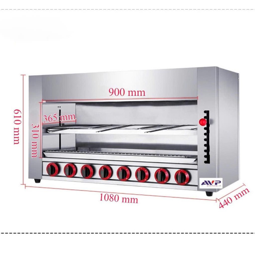 Lò nướng salamander 4-6-8-10  họng inox 304 chạy gas nướng hải sản, thịt,sườn ...BH 12 Tháng Uy Tín