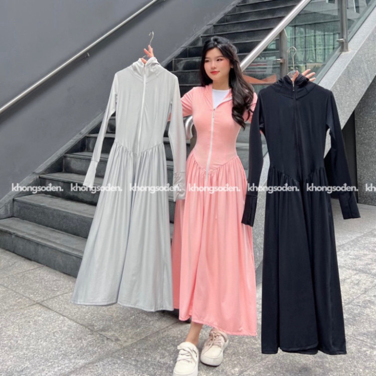  Áo Khoác Chống Nắng Toàn Thân Nữ Có Mũ Và Che Mặt From Rộng Chất Vải Umi Hàn Thoáng Mát Chống Tia UV 