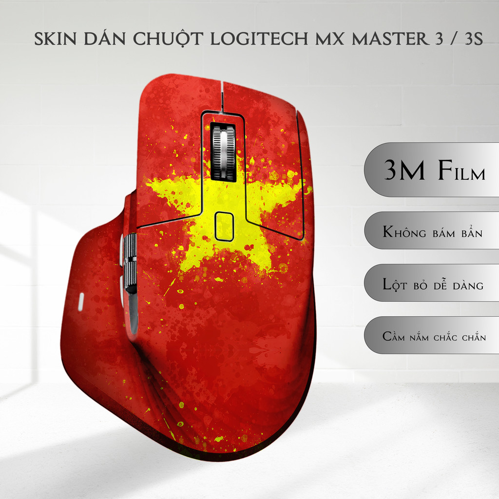 Skin dán chuột Logitech MX Master 3, 3s mẫu cờ Vietnam | Film 3M | Custom theo yêu cầu