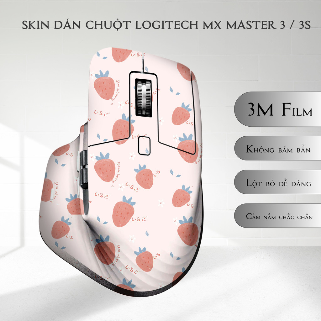 Skin dán chuột Logitech MX Master 3, 3s mẫu dâu tây | Film 3M | Custom theo yêu cầu