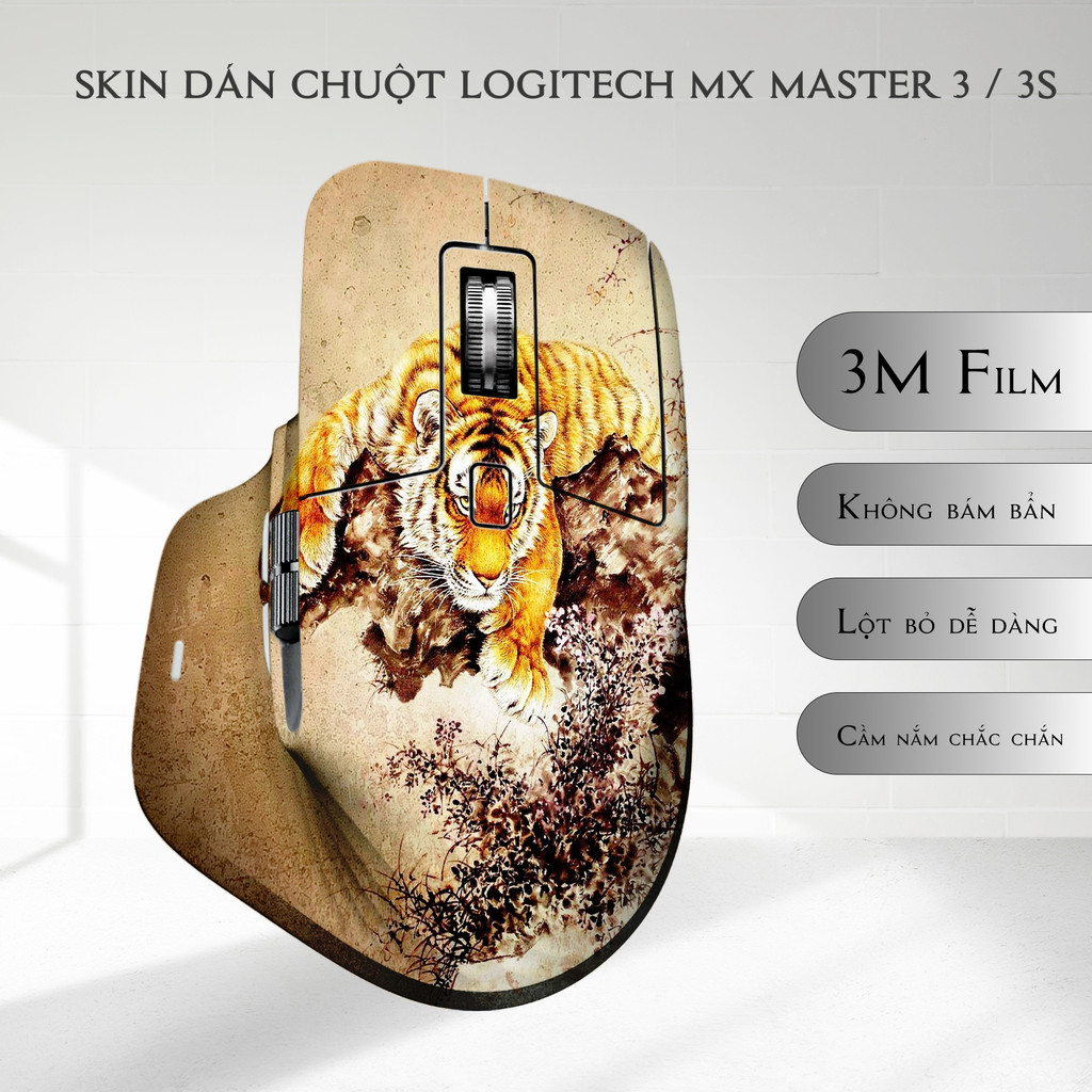 Skin dán chuột Logitech MX Master 3, 3s mẫu Hổ vàng | Film 3M | Custom theo yêu cầu