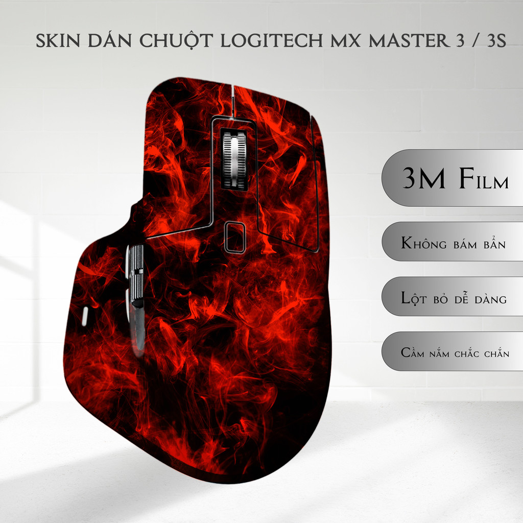 Skin dán chuột Logitech MX Master 3, 3s mẫu khói đỏ | Film 3M | Custom theo yêu cầu