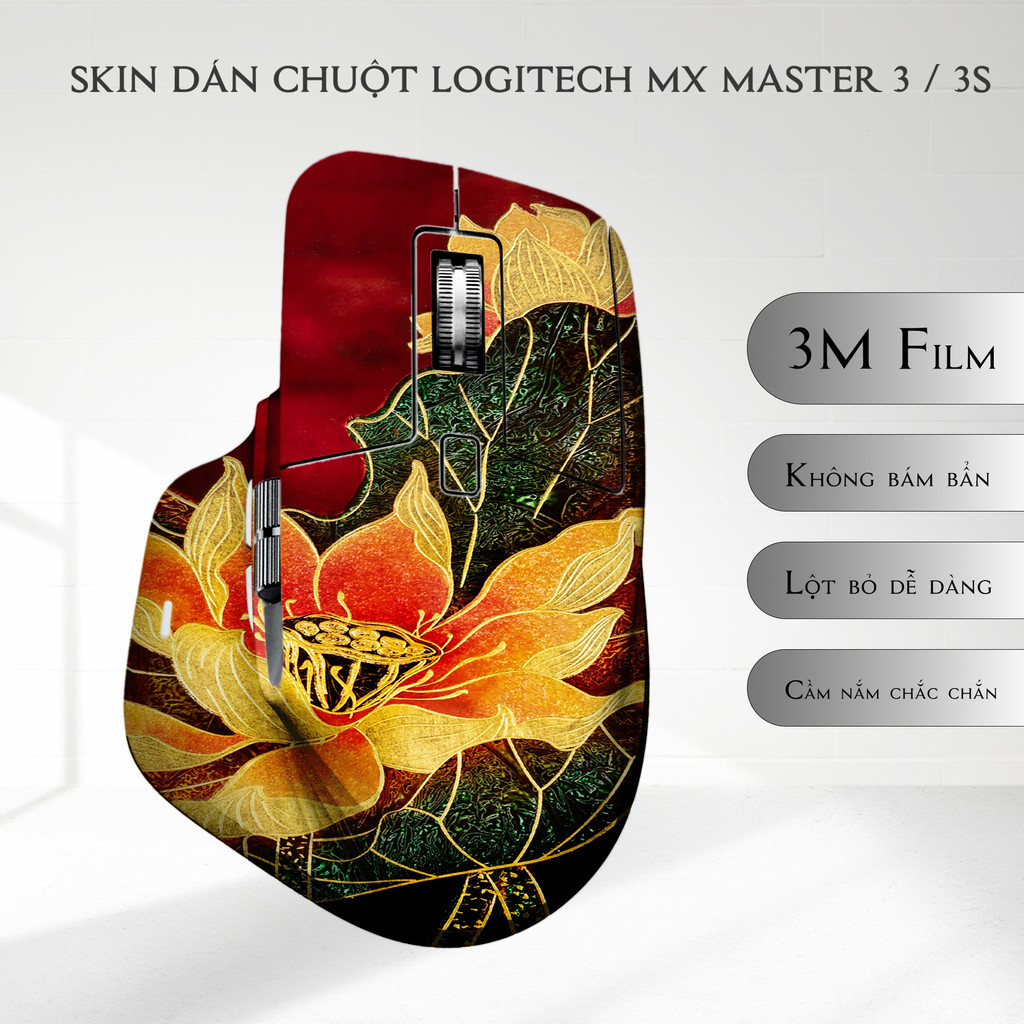 Skin dán chuột Logitech MX Master 3, 3s mẫu Sen vàng | Film 3M | Custom theo yêu cầu
