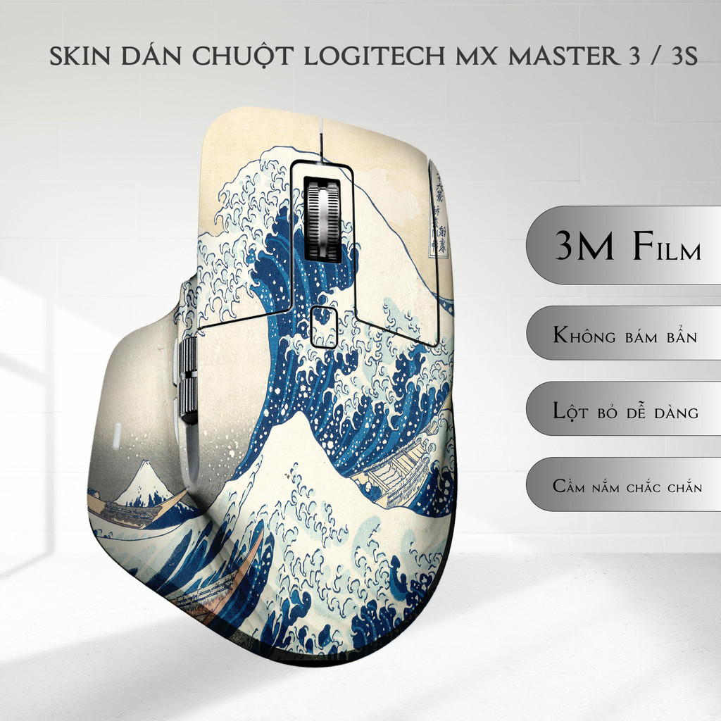 Skin dán chuột Logitech MX Master 3, 3s mẫu Sóng Nhật | Film 3M | Custom theo yêu cầu