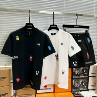  Bộ Quần Áo Nam Cộc Tay ICON DSQ Hoạ Tiết Chất Vải Cotton Cao Cấp Co Dãn 2 màu đen Trắng 