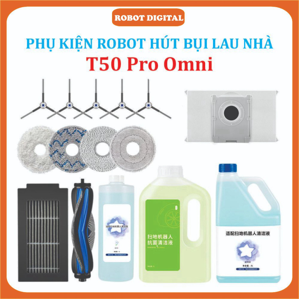 Phụ kiện robot hút bụi Lau Nhà T50 Pro Omni, Khăn lau, Chổi Chính, Chổi cạnh, Túi rác, Lọc bụi '