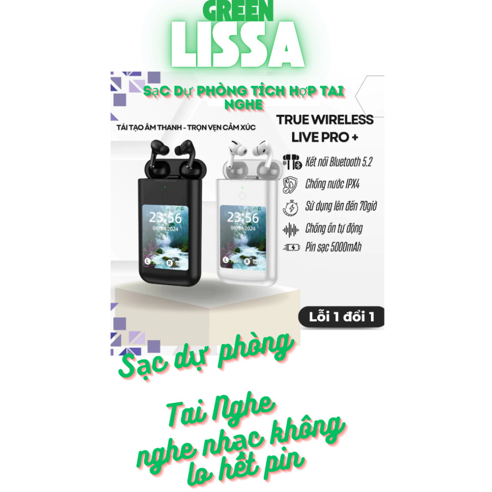 Tai nghe kiêm Sạc Dự Phòng Không Dây, có app kết nối, chống ồn chủ động, Màn cảm ứng, Đèn pin A98 ST