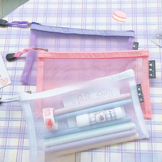  Hộp bút   Túi bút lưới trong suốt đơn giản kích thước A6 cho học sinh nam nữ - mã 1 . 