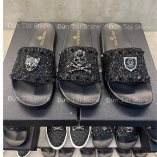 Dép Nam Boy Phố Philip Đính Đá Thời Trang - Dép Quai Ngang Nam Logo Phong Cách Hot Trend Full Box