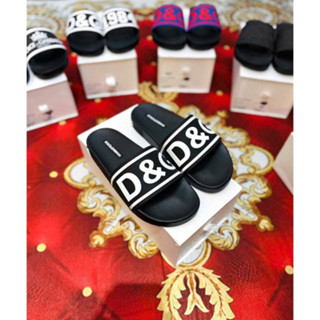 Dép Lê Nam Quai Ngang DG Cao Su Khắc Chữ Viền Sọc Đỏ - Dép Nam Boy Phố DG Đế Đúc Full Box