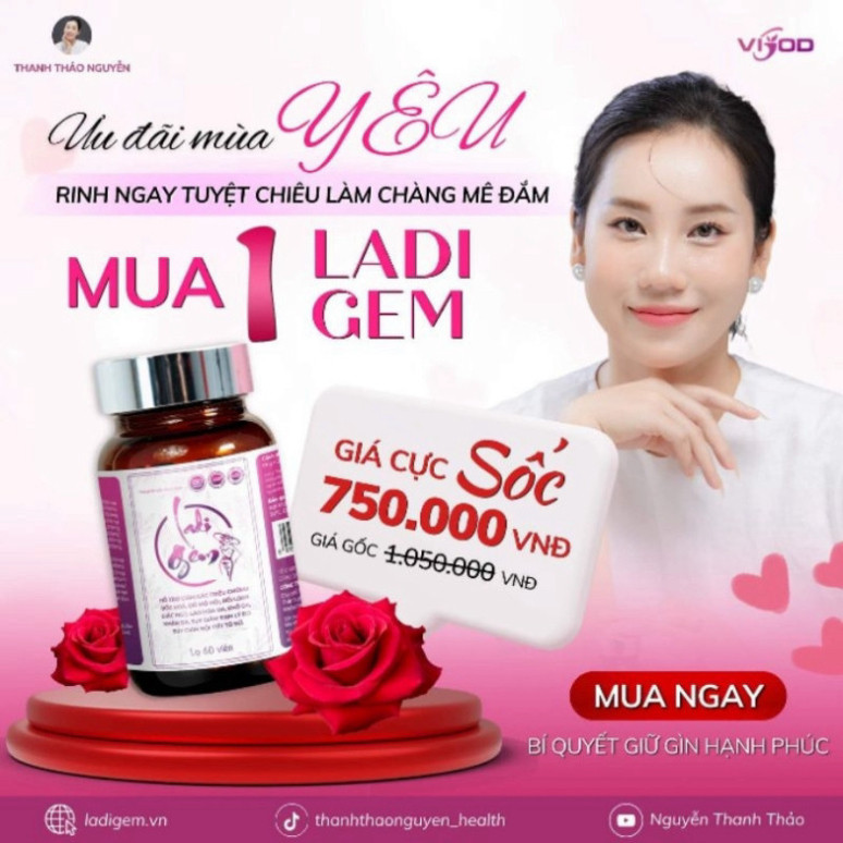 Viên Uống Nội Tiết Ladi Gem Hỗ Trợ Giảm Các Triệu Chứng Do Suy Giảm Nội Tiết Tố - Hộp 60 viên