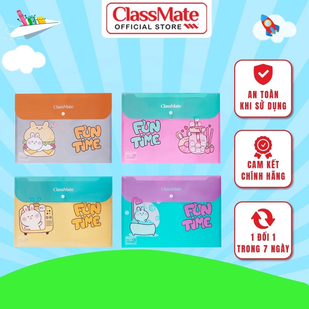 Túi Đựng Tài Liệu Clear Bag CLASSMATE Thiết Kế FunTime, Cúc Bấm Tiện Lợi, Chất Liệu Nhựa Cao Cấp CL-