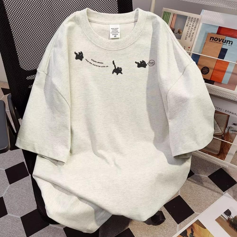 Áo phông nữ xám tiêu form rộng local brand  áo thun mùa hè hàn quốc dễ thương MÈO VÒNG CỔ UT