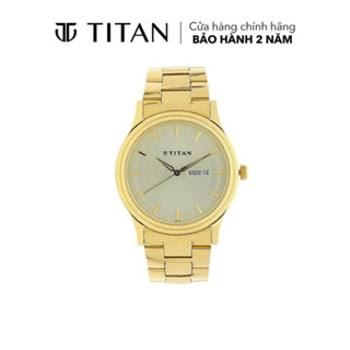 Đồng hồ nam TITAN Titan Champagne Dial Analog Watch for Men dây thép không gỉ, mặt 40.2MM, dây màu vàng, 1650YM06