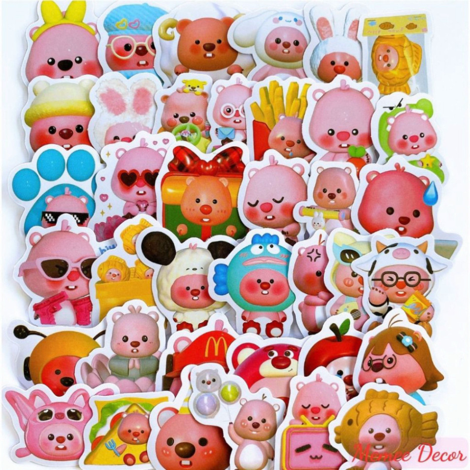 bộ 100 sticker loopy meme đầu thú đáng yêu hình dán hoạt hình cute trang trí quà tặng