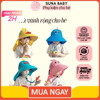Mũ Nón Rộng Vành Chống Nắng, Chống Tia UV Cho Bé, Chất Liệu Vải Thô Lưới Thoáng Mát Có Dây Đeo Và Còi Đi Biển