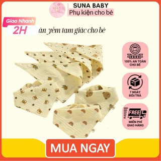 Khăn yếm tam giác cho bé trai bé gái chất cotton có cúc bấm hoạ tiết đáng yêu quàng cổ ngăn trớ sữa SUNA store