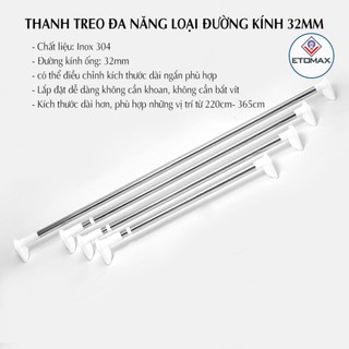 Thanh treo đa năng không cần khoan bắt vít, đường kính ống 32mm, chất liệu inox 304 cao cấp