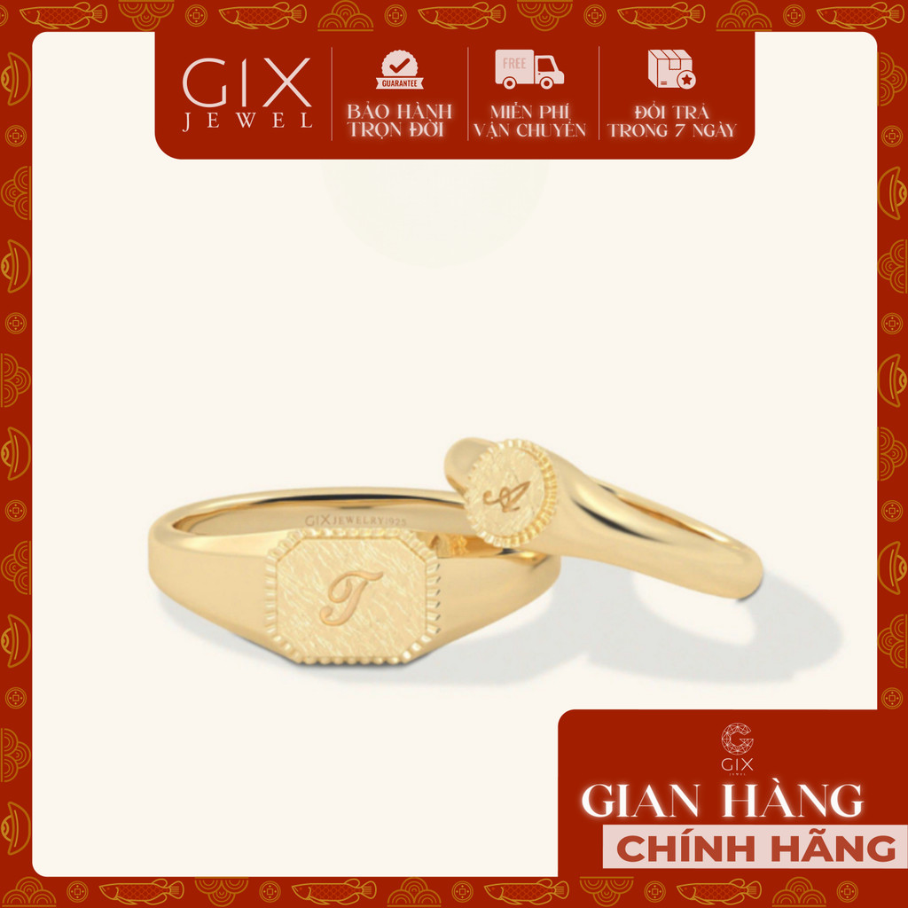 Nhẫn cưới thiết kế độc đáo signet ring bạc 18k khắc chữ đẹp Gix Jewel