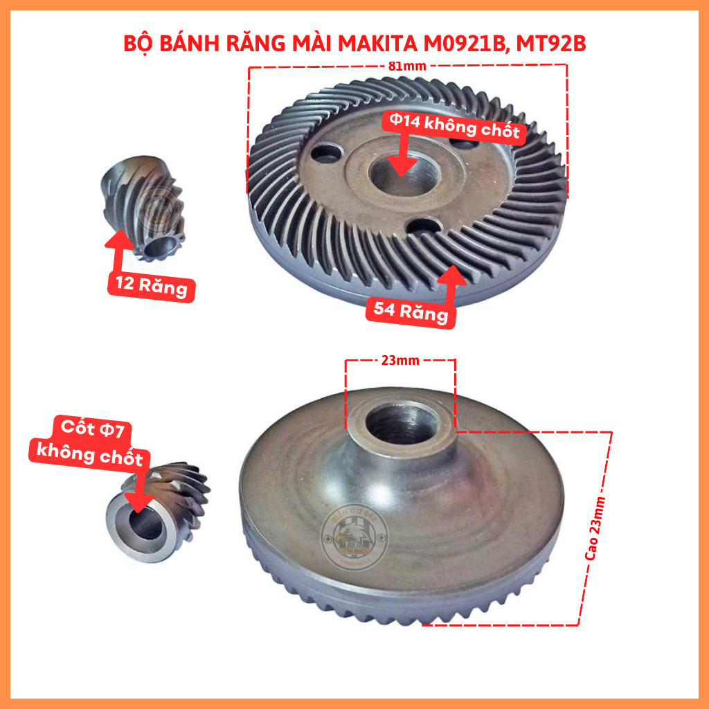 Bộ nhông - bánh răng máy mài Makita M0921B, M0920B, MT92B, MT92A (227617-6 và 227618-4)