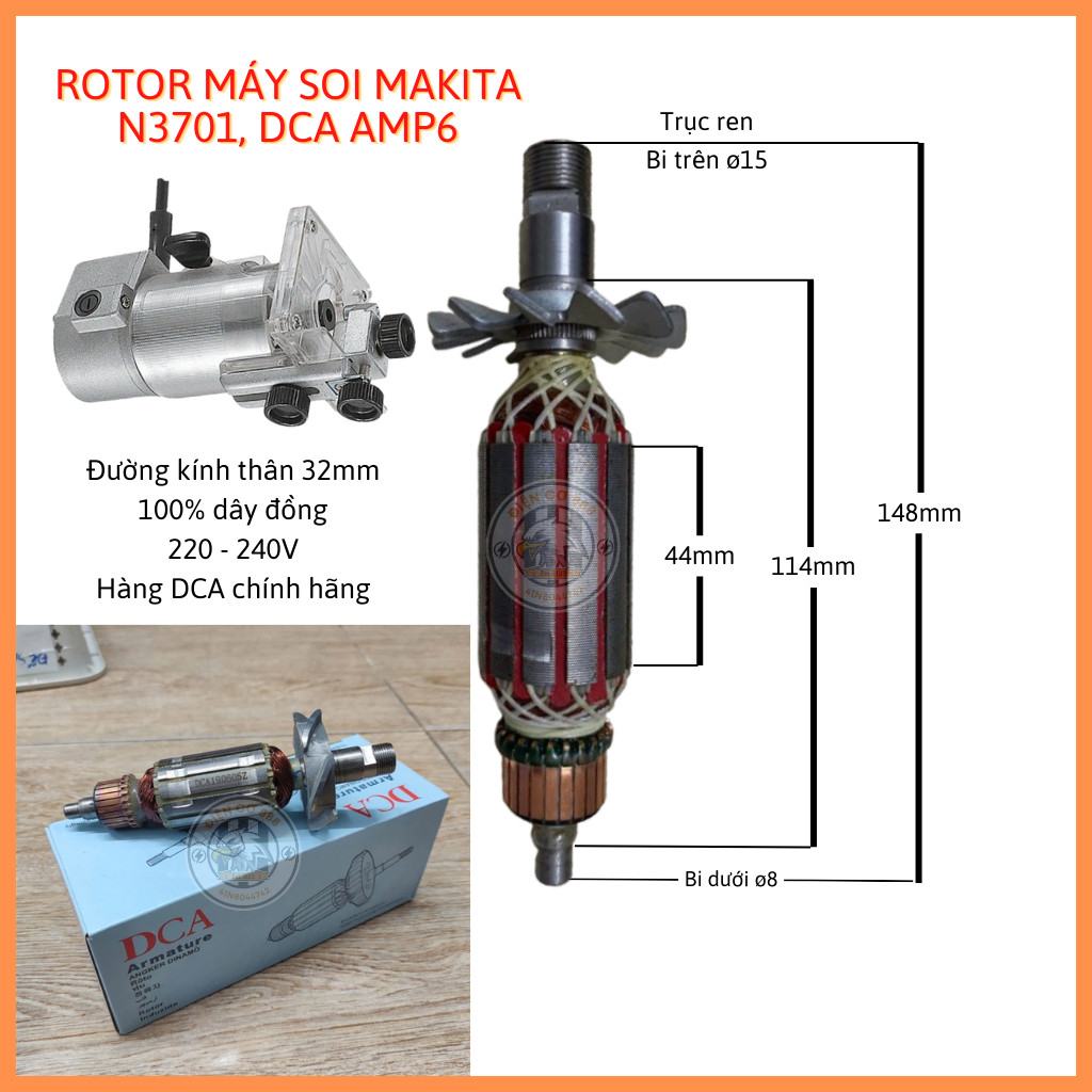 Rotor soi Makita N3701, DCA AMP6 220V - Tặng chổi than