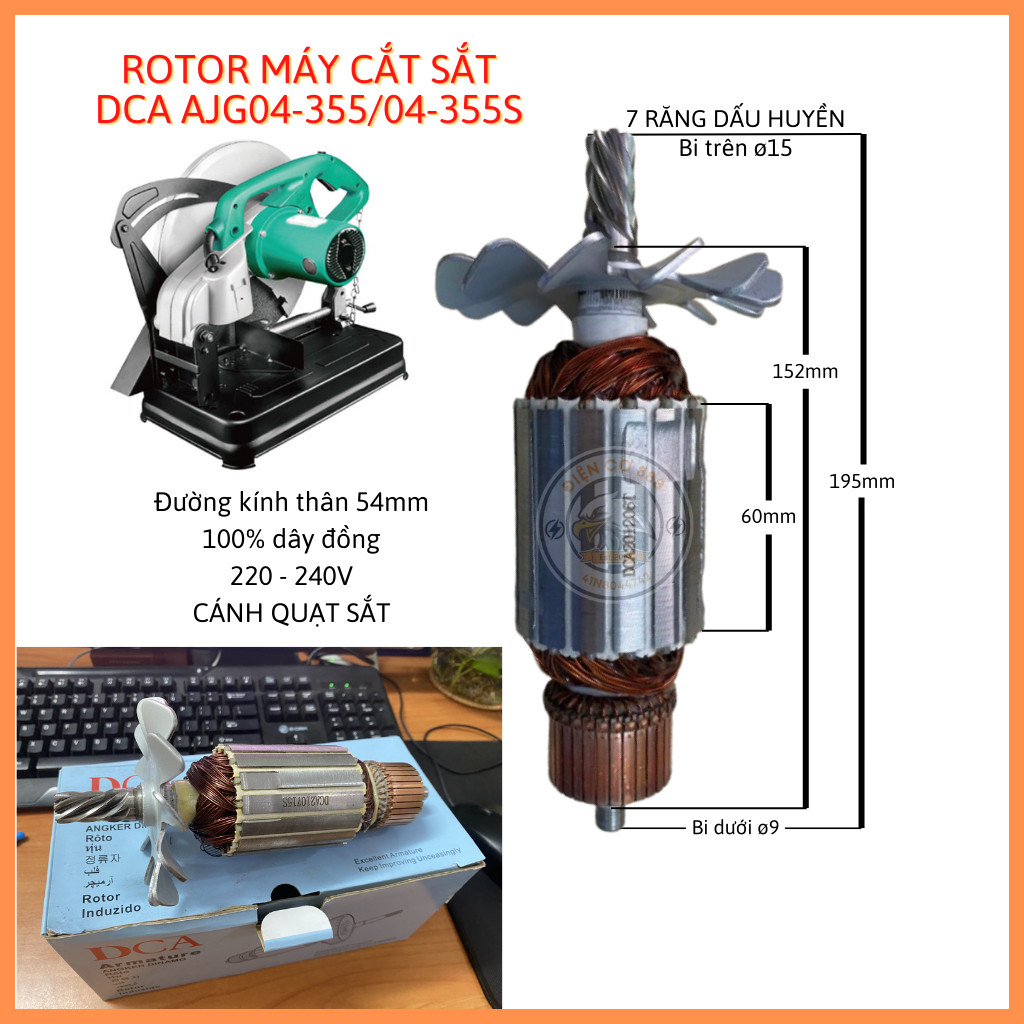 Rotor máy cắt sắt DCA AJG04-355S, AJG04-355 220V - Tặng chổi than