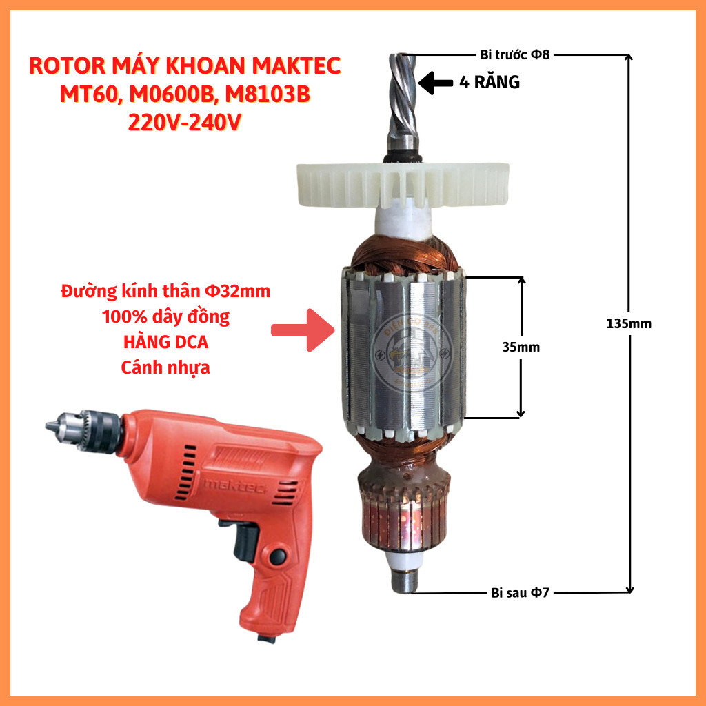Rotor khoan Maktec MT60, Makita M0600B, M8103B 220V - Tặng chổi than