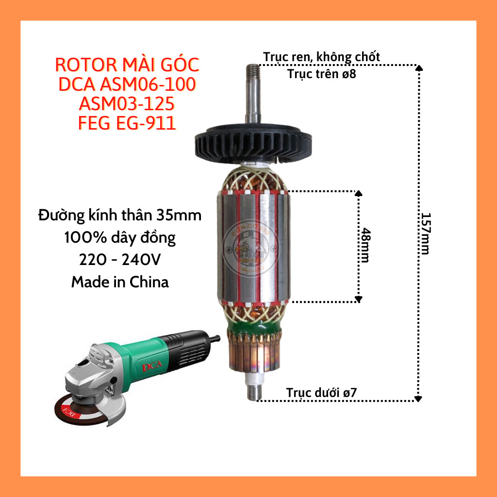 Rotor mài DCA ASM06-100, ASM03-125 220V - Tặng chổi than