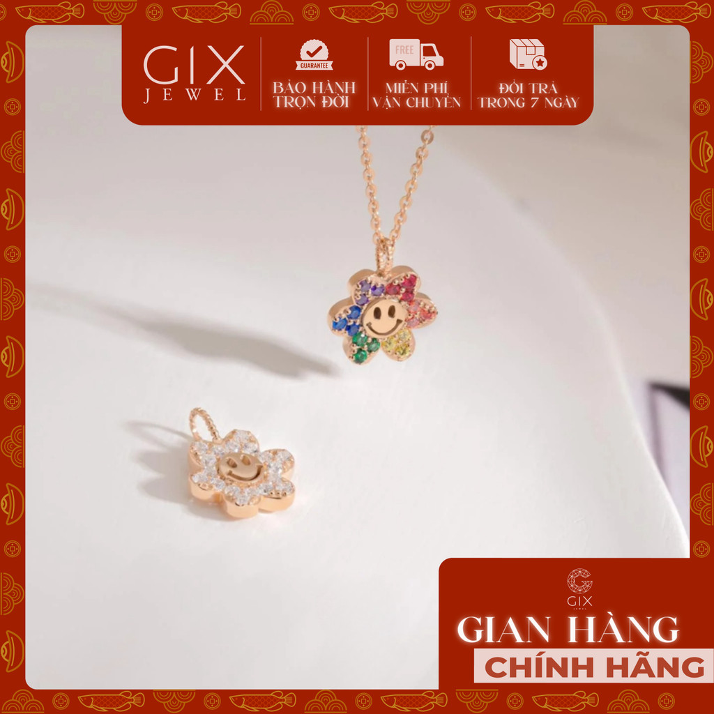 Dây chuyền vàng tây nữ 18k 10k thiết kế hình bông hoa mặt cười đính đá Gix Jewel