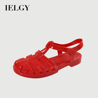 Xăng đan La Mã cổ điển phẳng trong suốt pha lê đi biển giày nhựa phẳng chống mưa